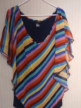 Women’s Multicolor Striped Flutter Sleeve Tunic